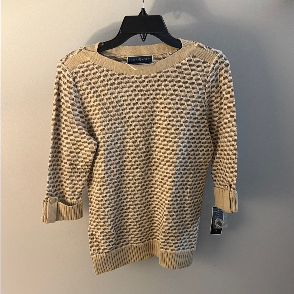 Karen Scott Cream and Brown Textured Sweater